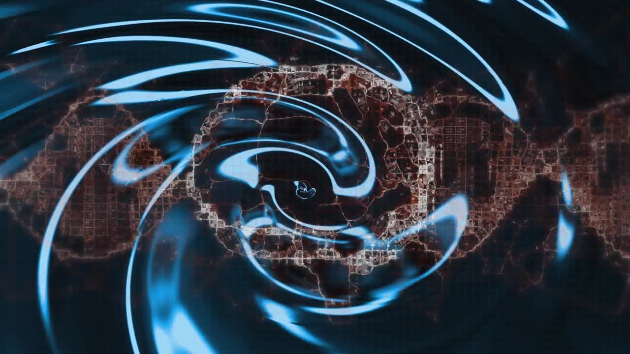 액체 배경 위에서 회전하는 인간 뇌와 dna 가닥의 애니메이션