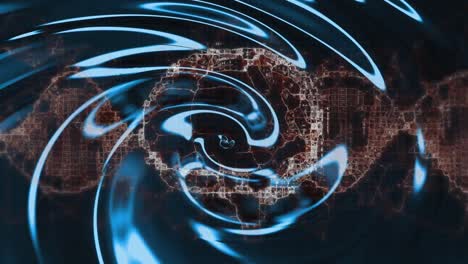 animación del cerebro humano y la cadena de adn girando sobre un fondo líquido