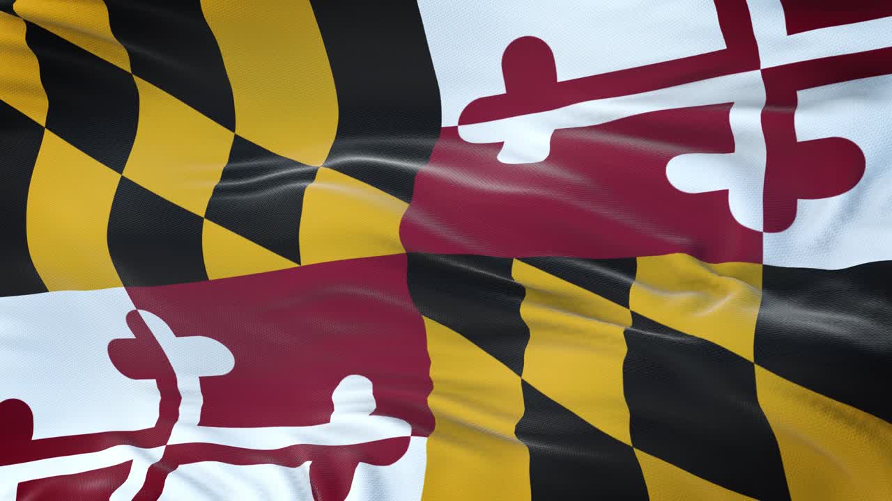 Marylands (amerikansk delstat) flag vajer i vinden med meget detaljeret stoftekstur. Sømløs loop