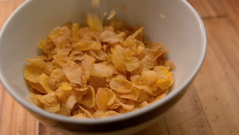 el cereal se vierte en un cuenco