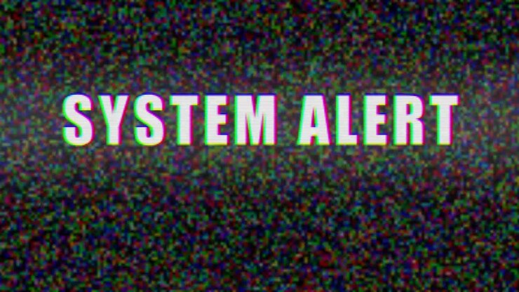 System alert text against tv screen in background