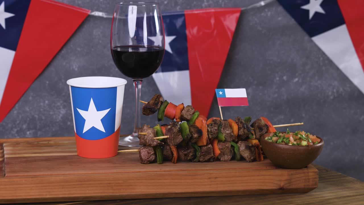 Chile Fiestas Patrias Chilean Flag Anniversary national day anticuchos meat wine
