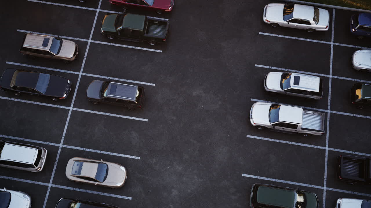 Vista aerea dall'alto di un parcheggio con auto parcheggiate