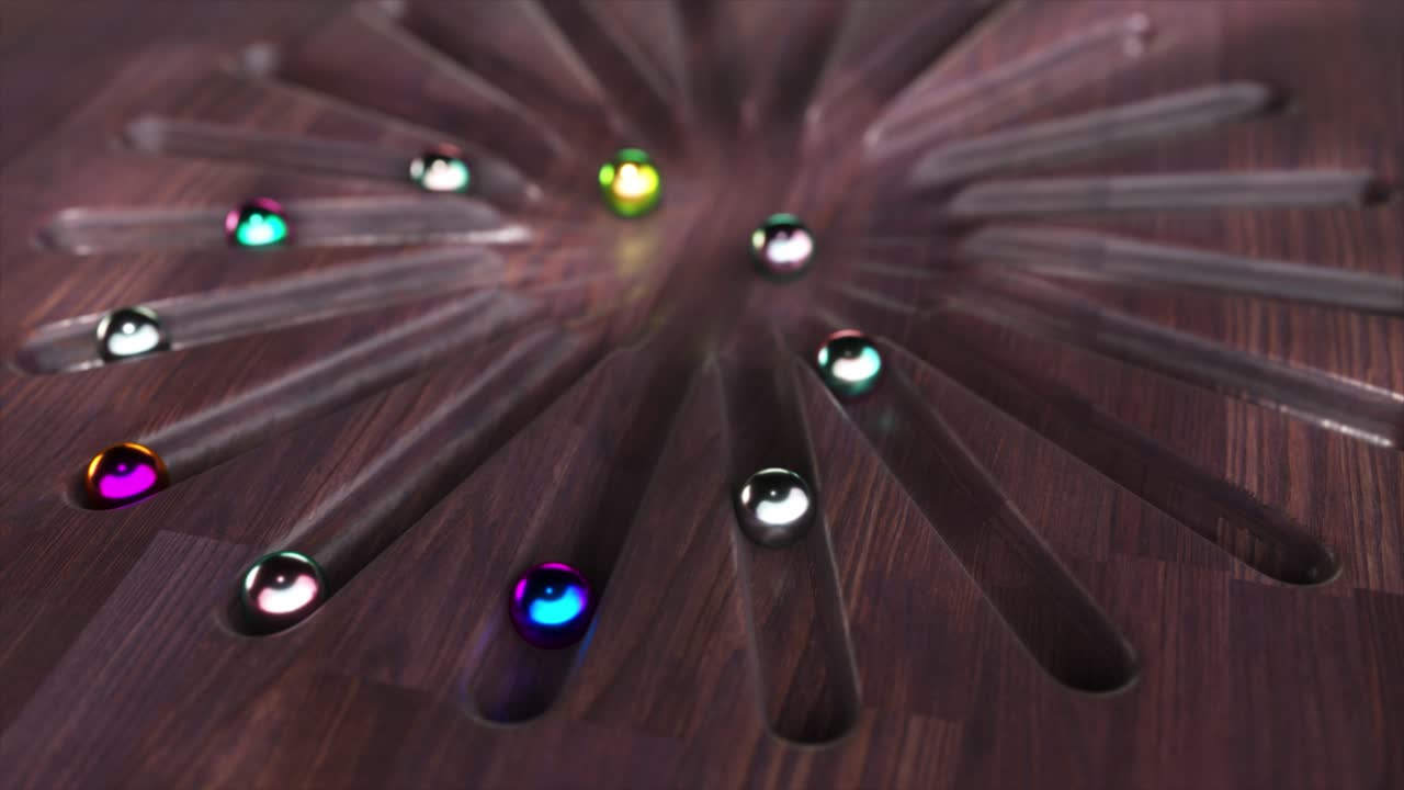 Colorful Marbles in a Wooden Maze