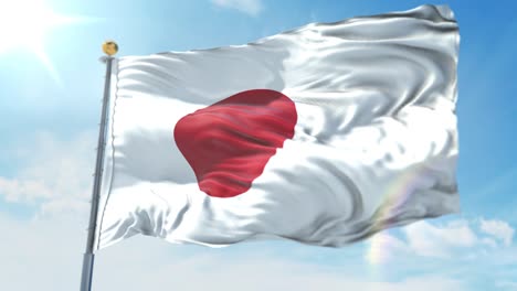 4k 3d illustration of the waving flag on a pole of country japan