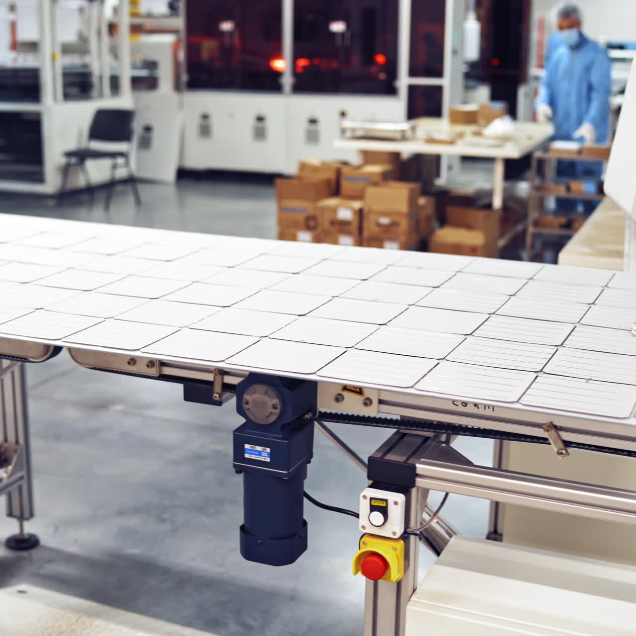 Industrial interior. Automated process on the modern factory background. Innovated technologies inside manufacturing plant.