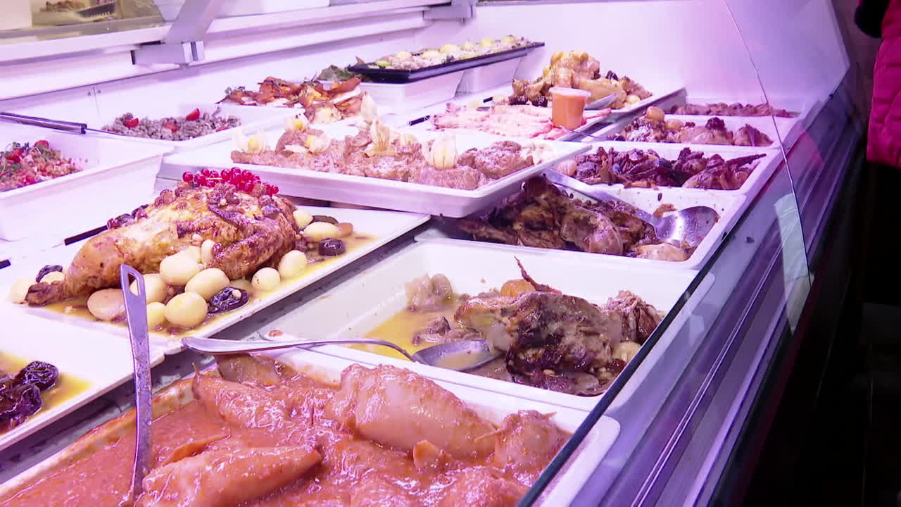 Variety of Prepared Foods in a Refrigerated Display Case
