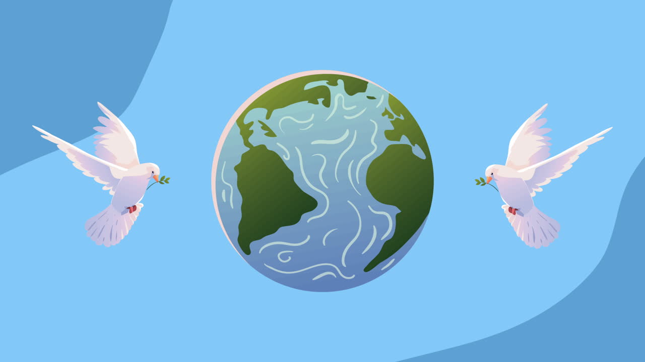 지구 행성과 함께 날아다니는 비둘기 새들