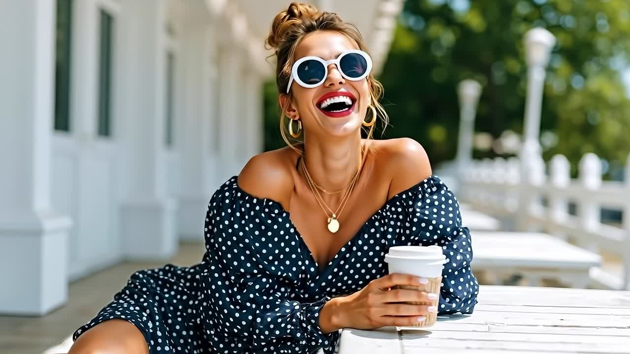 Una donna seduta a un tavolo con una tazza di caffè