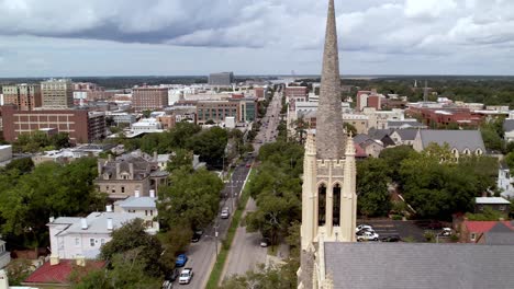 wilmington nc, north carolina downtown aerial orbiting a church steeple