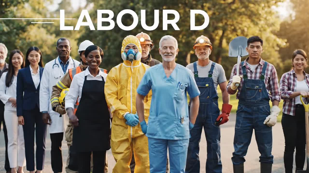 Diverse group of professionals celebrating labour day