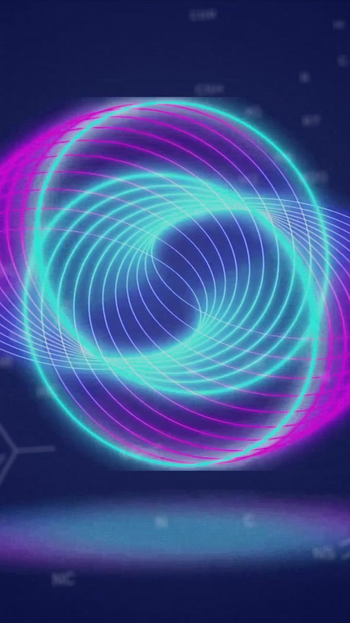 Animation of chemical formula over neon circles on blue background