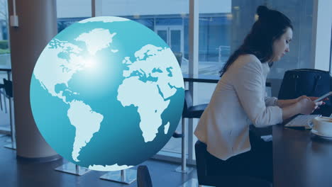 animation of globe over diverse business people in office