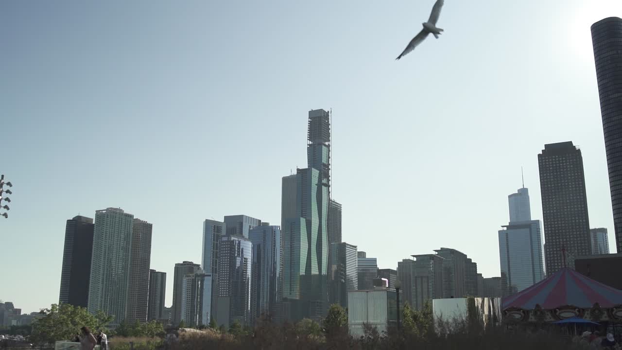 Panning chicago skyline day time