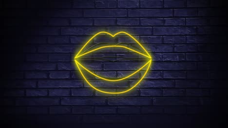 un cartel de neón que muestra los labios soplando besos