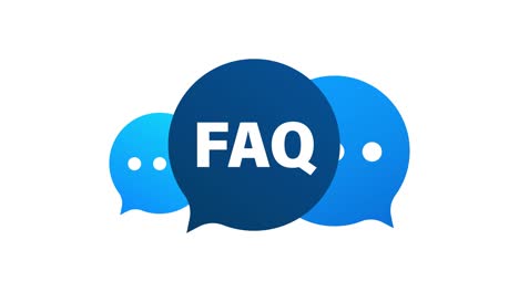 preguntas frecuentes faq estandarte. computadora con iconos de preguntas. gráficos en movimiento.