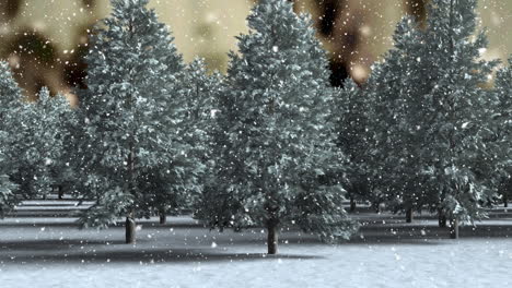 snow falling over winter landscape with multiple trees against sky