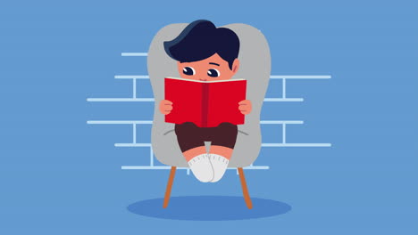 niño estudiante leyendo en una silla
