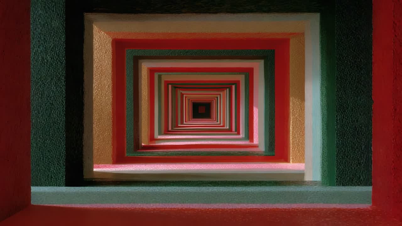 A Stunning Visual Journey Through Vibrant Geometric Frames Creating an Illusion of Depth and Colorful Harmony in a Mesmerizing Perspective