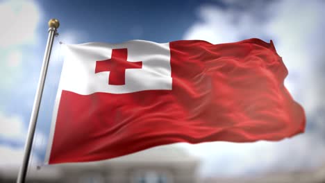 tonga flag waving slow motion 3d rendering blue sky background - seamless loop 4k