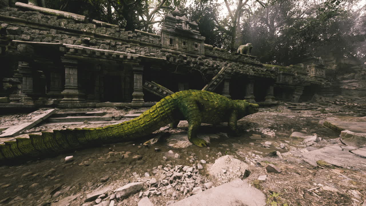 Crocodile in an Ancient Temple Ruins