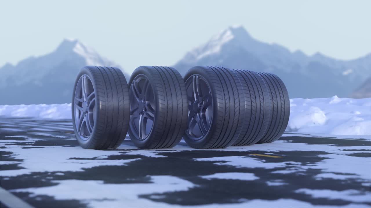cuatro ruedas de coche de bucle conducen en un camino nevado