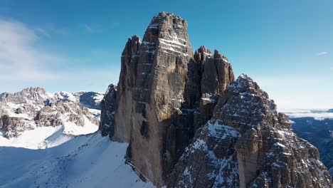 splendid view of tre cime di lavaredo during winter