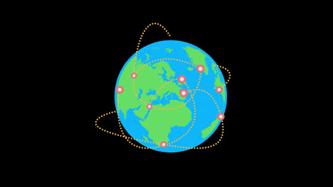 Standort-Und-Globus-Pin-Symbol,-Animationsschleife,-Bewegungsgrafikvideo,-Transparenter-Hintergrund-Mit-Alphakanal
