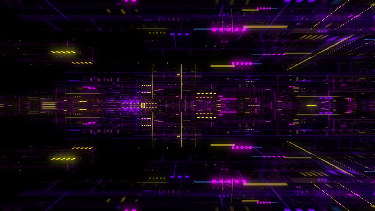 vuelo sin problemas a través de circuitos abstractos con fondo de cuadrícula digital