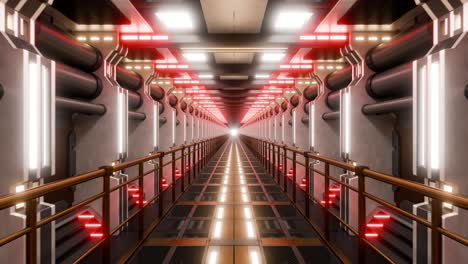 3d render of futuristic illuminated elevated walkway and pipes in factory