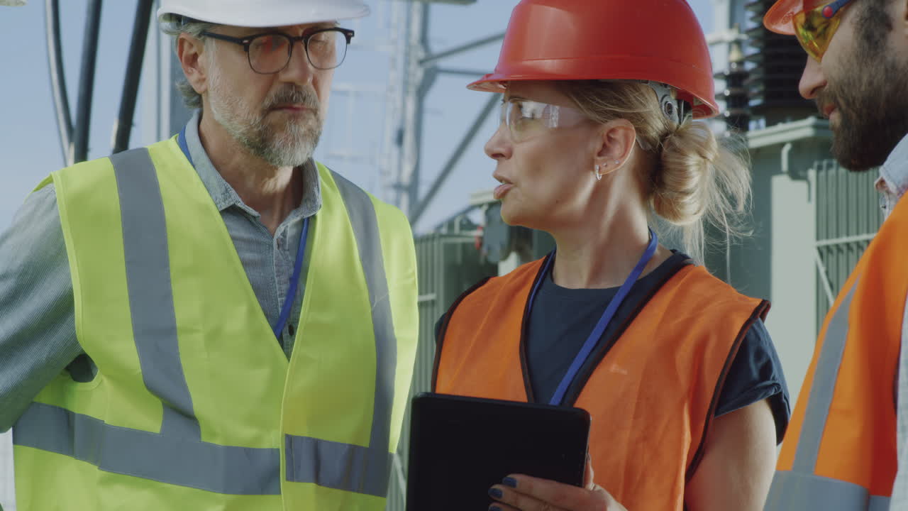 ingenieros de la planta de energía discutiendo el proyecto