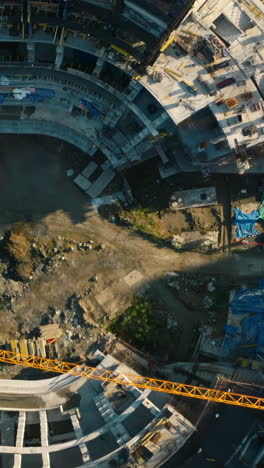 aerial view of an under-construction high-rise building.