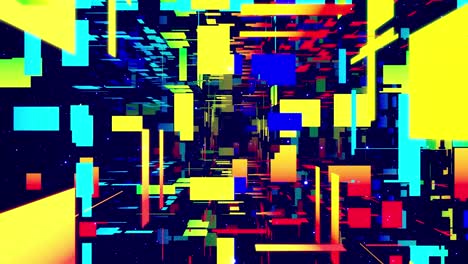 motion graphic, camera fly in art space, multilayer structure with pattern, glow particles and lines. ornamental texture rainbow gradient color. motion design vj loop. abstract colorful bg. modern art