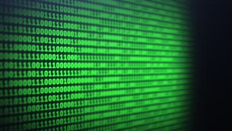 borrar el código binario en el fondo de la pantalla de la computadora. tabla de listas de dígitos verdes. animación de vista lateral. concepto tecnológico de datos