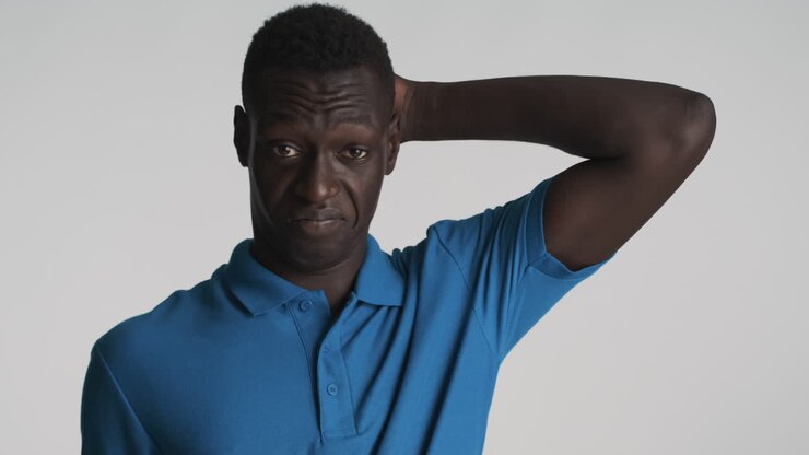 African american man on grey background.
