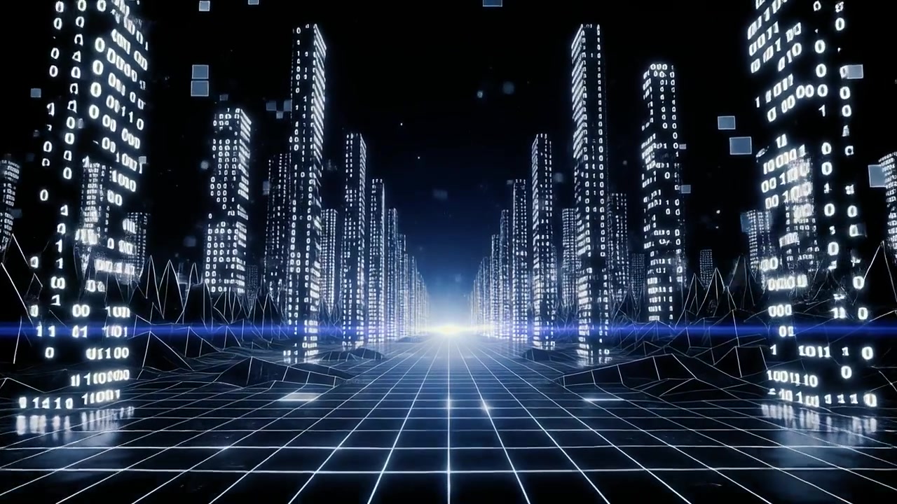 Journey Through a Futuristic Digital City of Data and Light