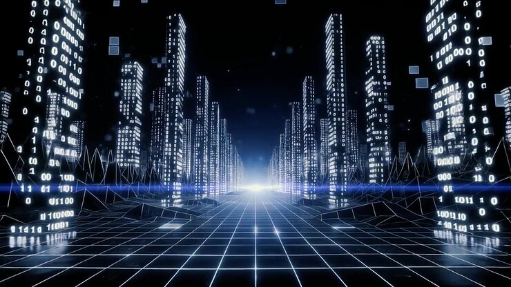 Journey Through a Futuristic Digital City of Data and Light