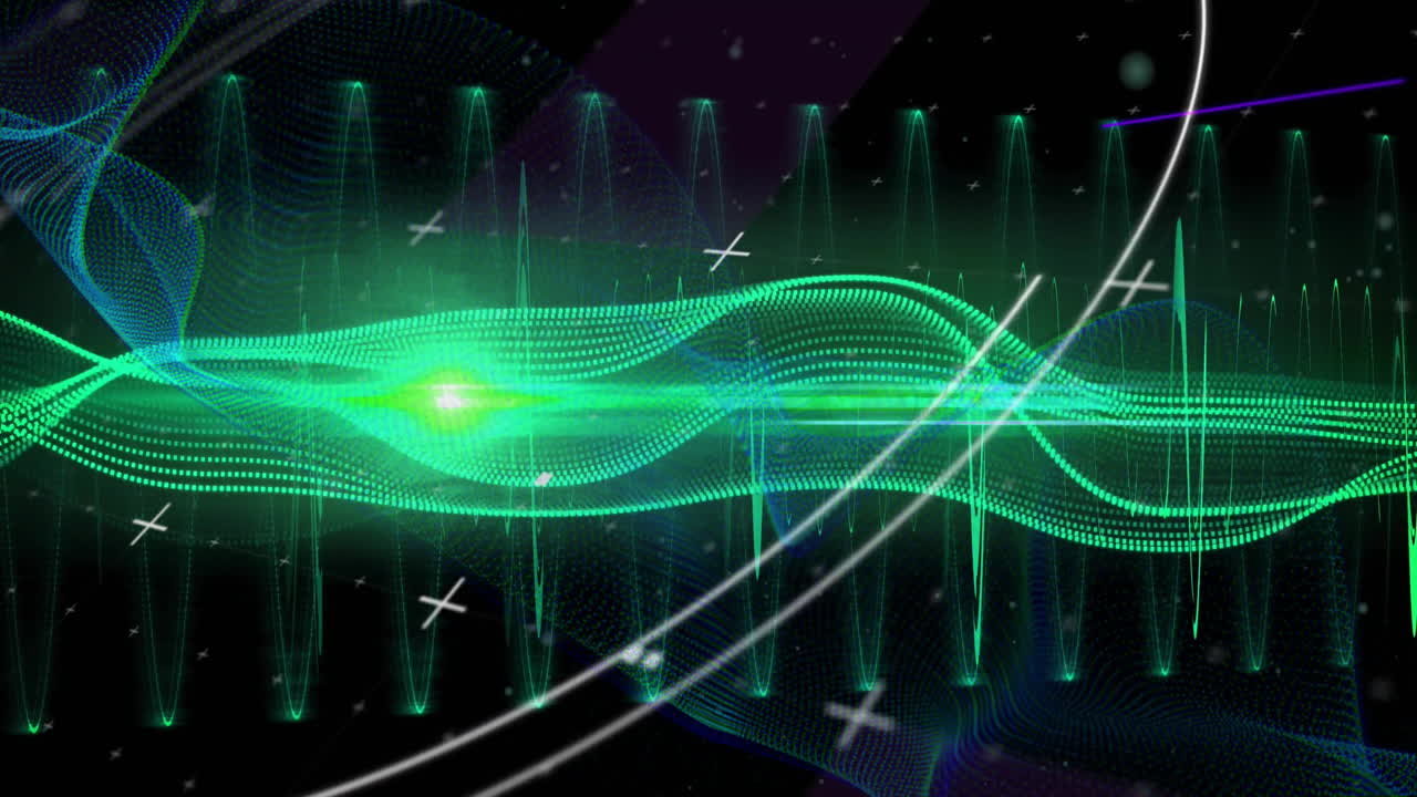 анимация обработки данных и светящихся световых следов на синем фоне