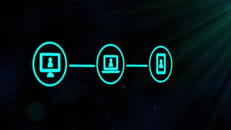 animación de tres iconos de interfaz de computadora digital verde en un fondo verde brillante