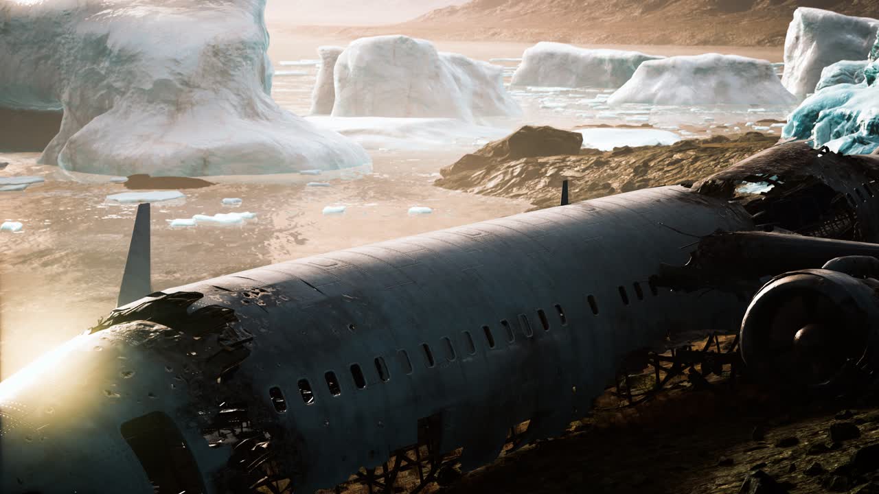 아이슬란드 해변에 있는 오래된 부서진 비행기