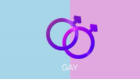 animación de texto y símbolo gay en fondo rojo y azul