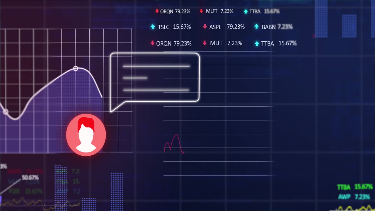 메시지 상자, 프로필 아이콘, 그래프, 트레이딩 보드, 컴퓨터 언어의 애니메이션
