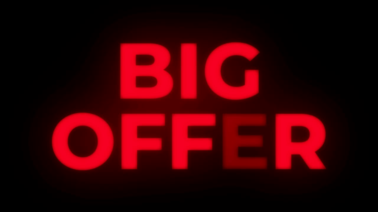 una gran oferta de texto parpadeante muestra un bucle promocional.