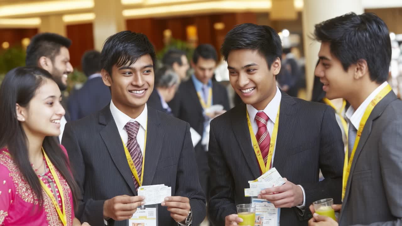 A Group of Young Professionals Engaging in Networking at a Formal Event, Sharing Ideas and Building Connections Over Refreshments in a Vibrant Atmosphere