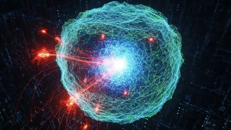 dynamic visualization of a particle interaction: energetic fusions and fractal networks showcasing the fundamental nature of quantum mechanics and atomic structures