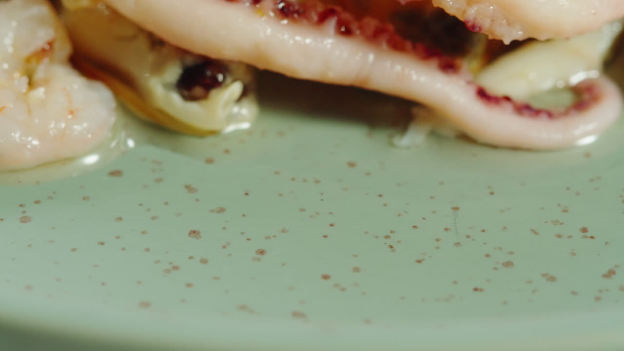 Plate of Cooked Seafood with Octopus, Shrimp and Mussels