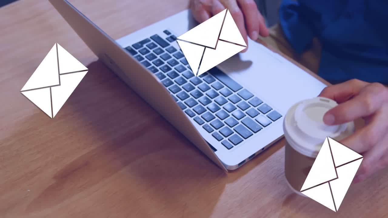 Laptop and coffee on a table 4k