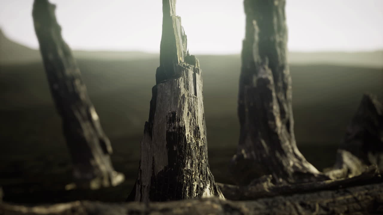 Unique rock formations in a barren landscape under soft daylight