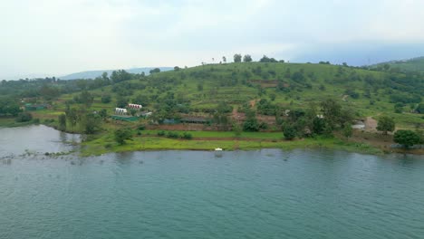 beautiful pawana lake drone view in rainy season