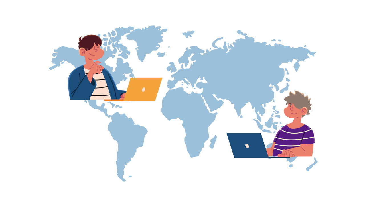 niños pequeños usando computadoras portátiles en mapas de la tierra